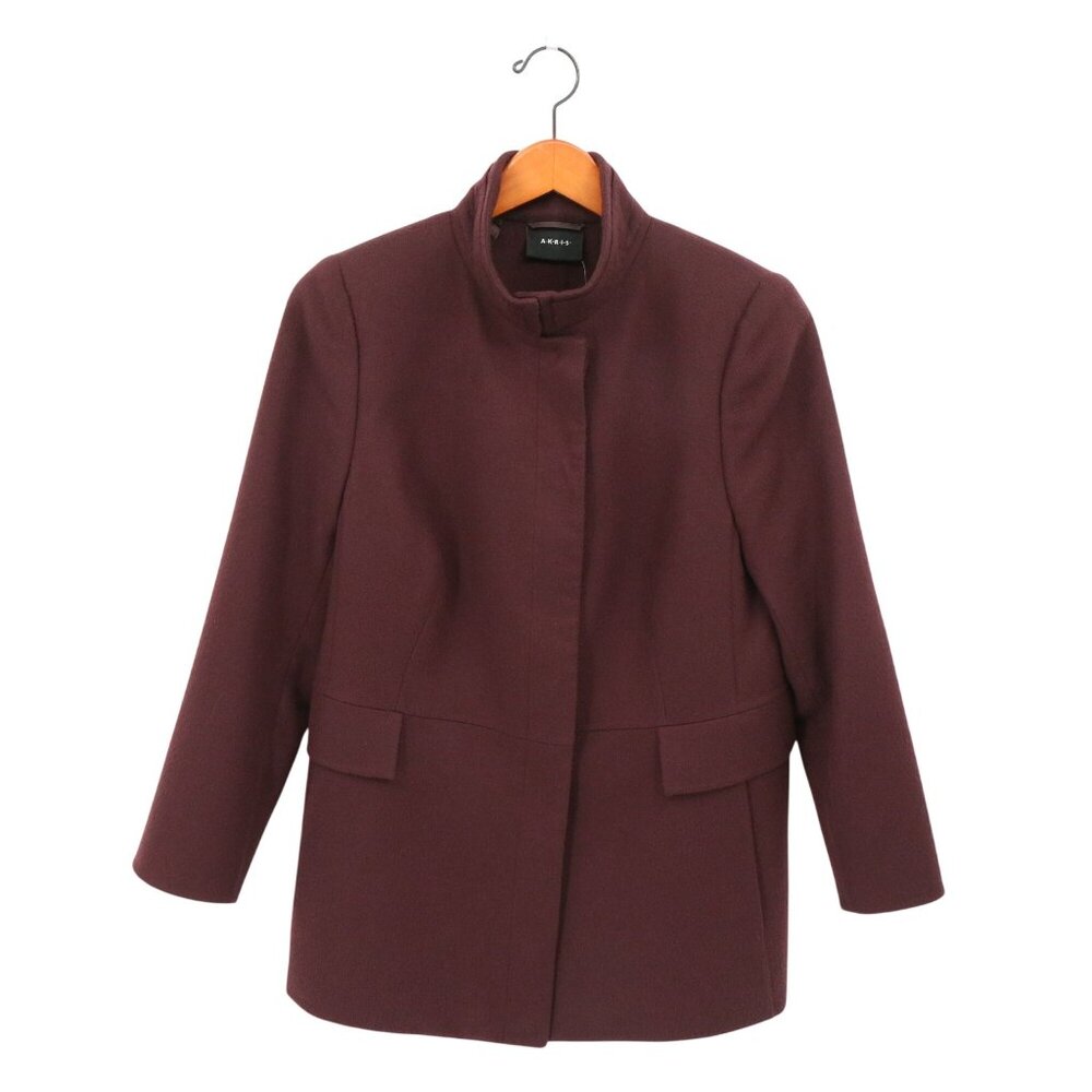 NWT Akris $4295 100% Cashmere Burgundy Stand Collar Longline Jacket 12
